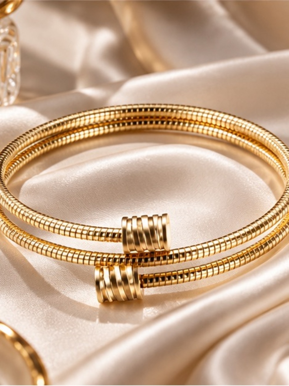 Golden Sculptural Coil Cuff Bracelet Modern Minimalist Luxe Jewelry